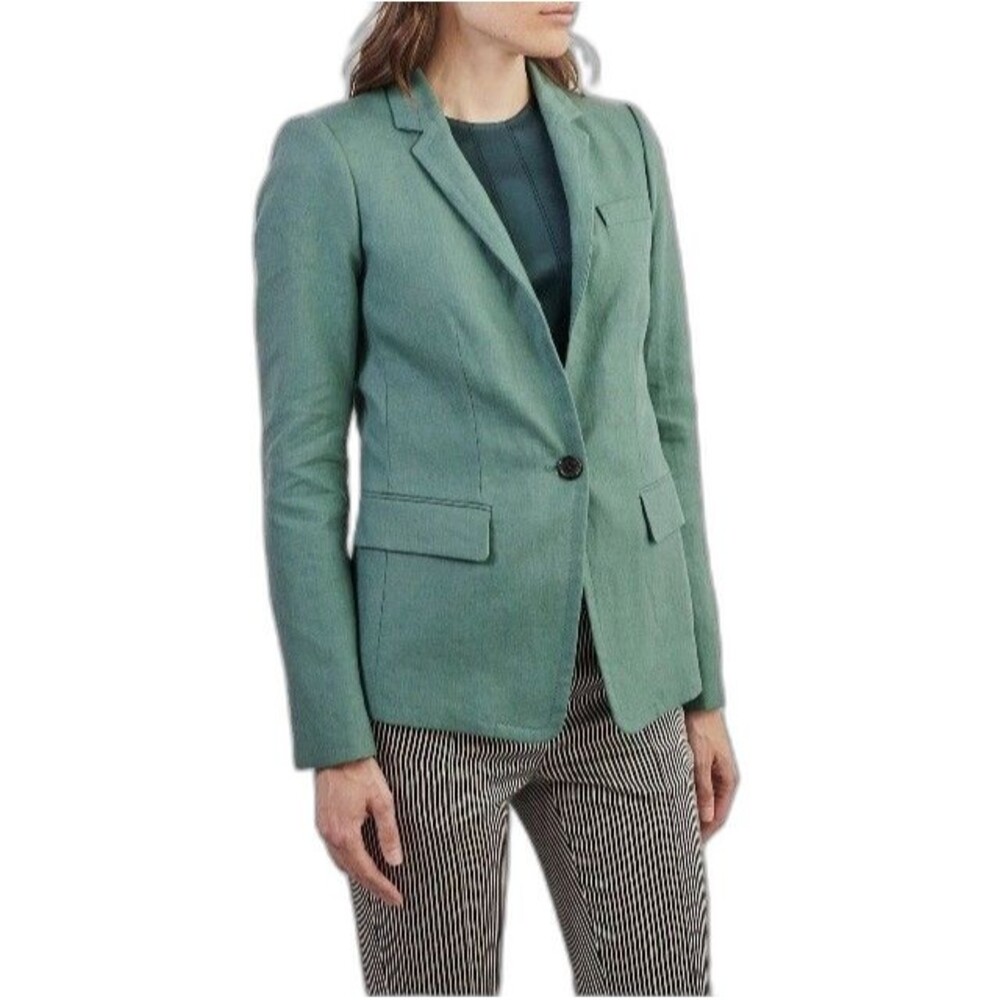 J Crew Blazer Women 8 Green 100% Linen Jacket Coat Career Office Preppy NWOT